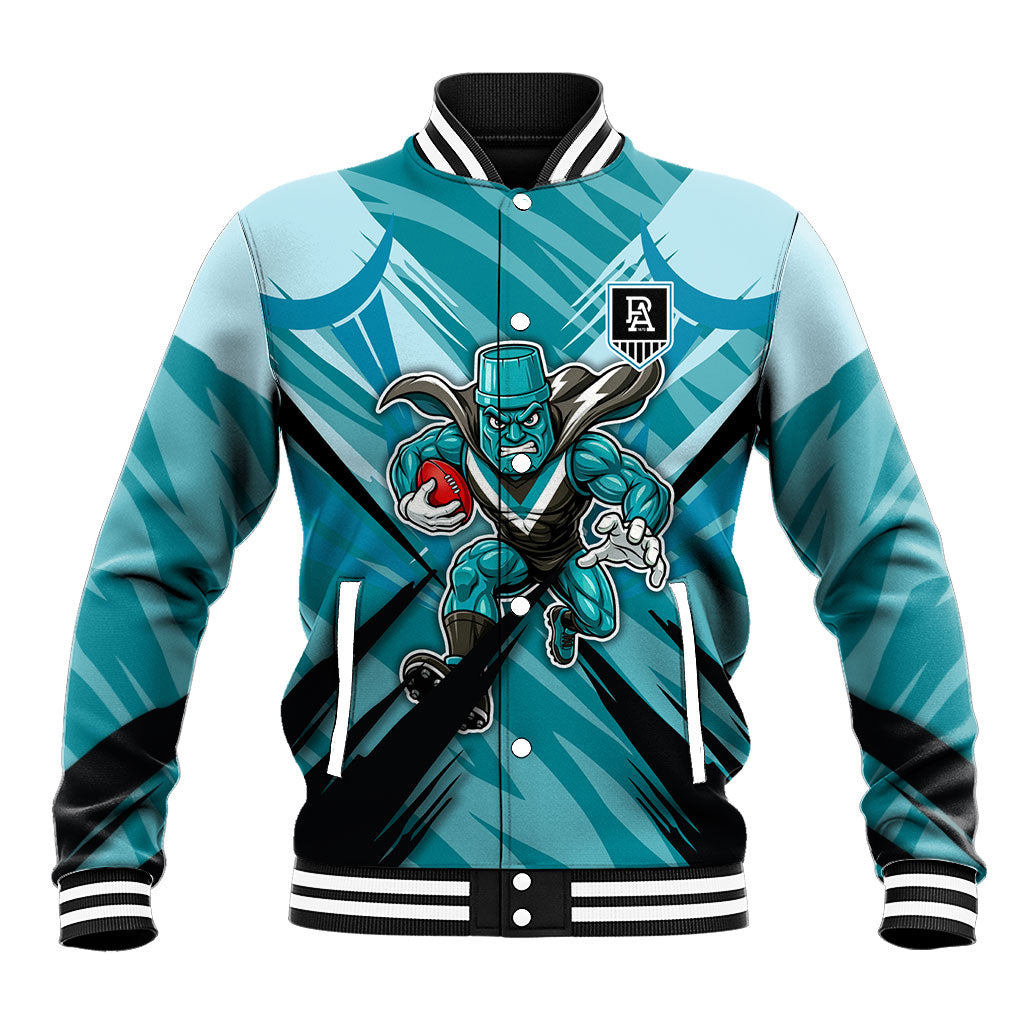 Port Adelaide Power Australian Football Baseball Jacket Powerful Superhero Mascot - Bold Team Colors