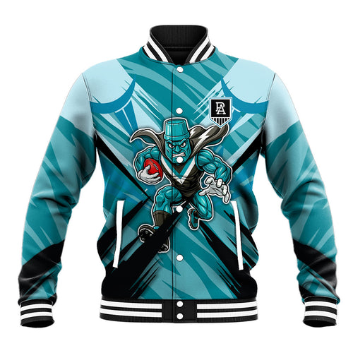 Port Adelaide Power Australian Football Baseball Jacket Powerful Superhero Mascot - Bold Team Colors