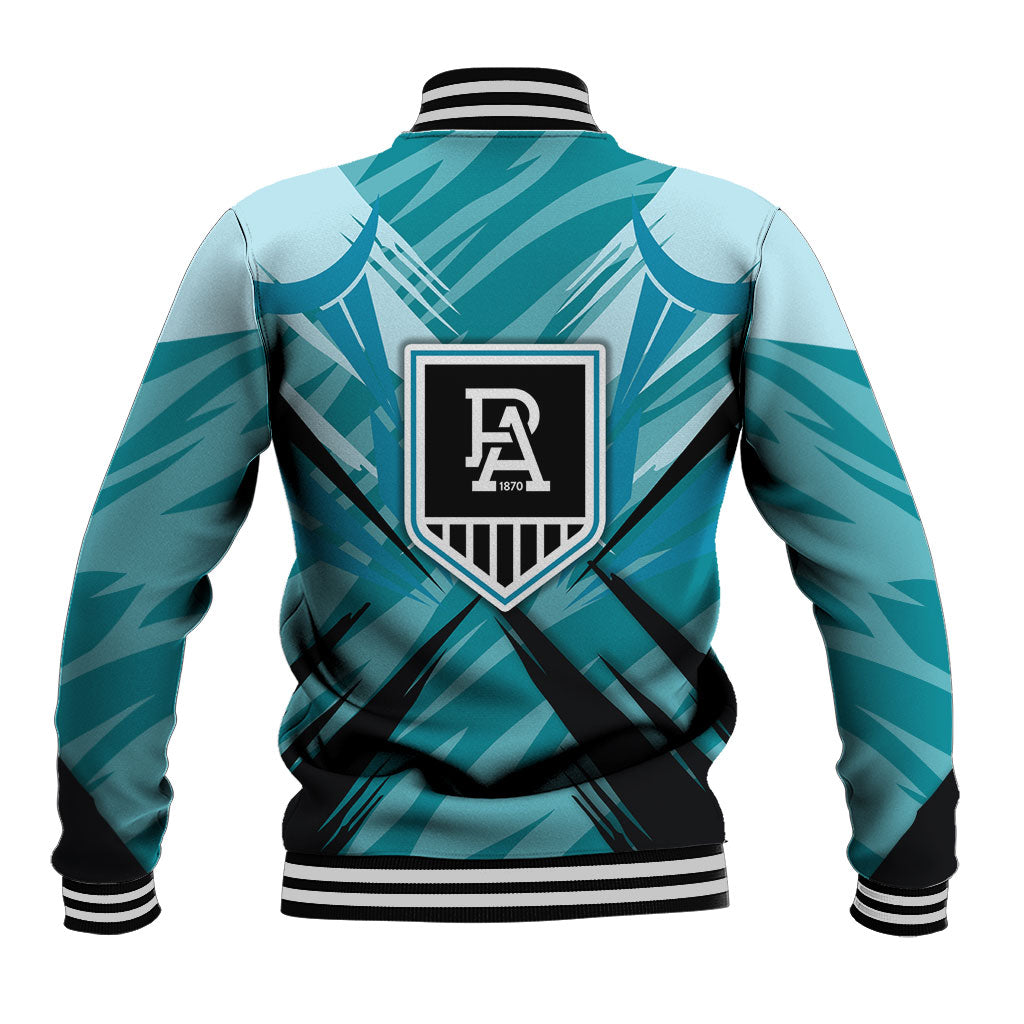 Port Adelaide Power Australian Football Baseball Jacket Powerful Superhero Mascot - Bold Team Colors