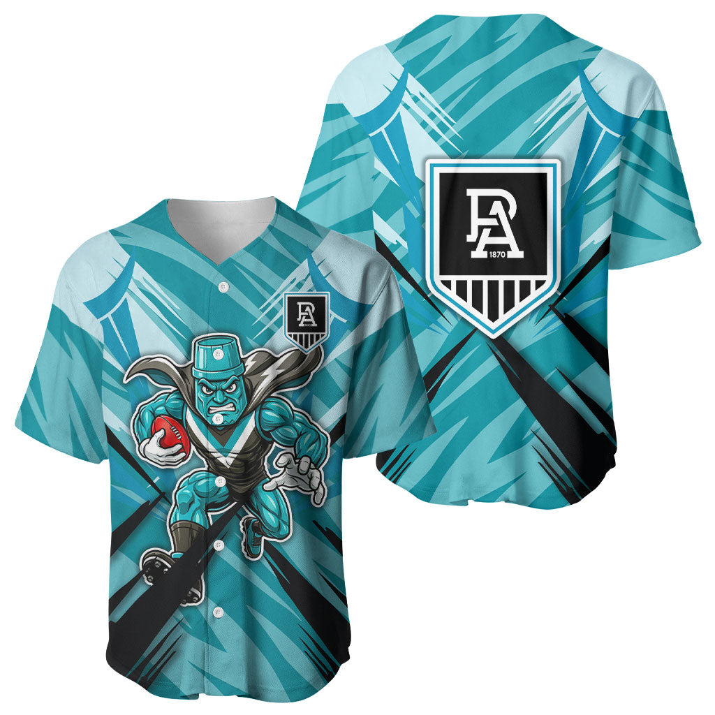 Port Adelaide Power Australian Football Baseball Jersey Powerful Superhero Mascot - Bold Team Colors
