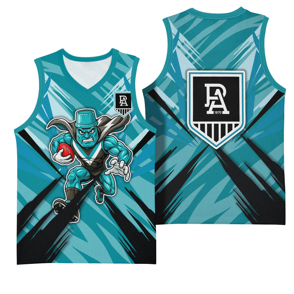 Port Adelaide Power Australian Football Basketball Jersey Powerful Superhero Mascot - Bold Team Colors