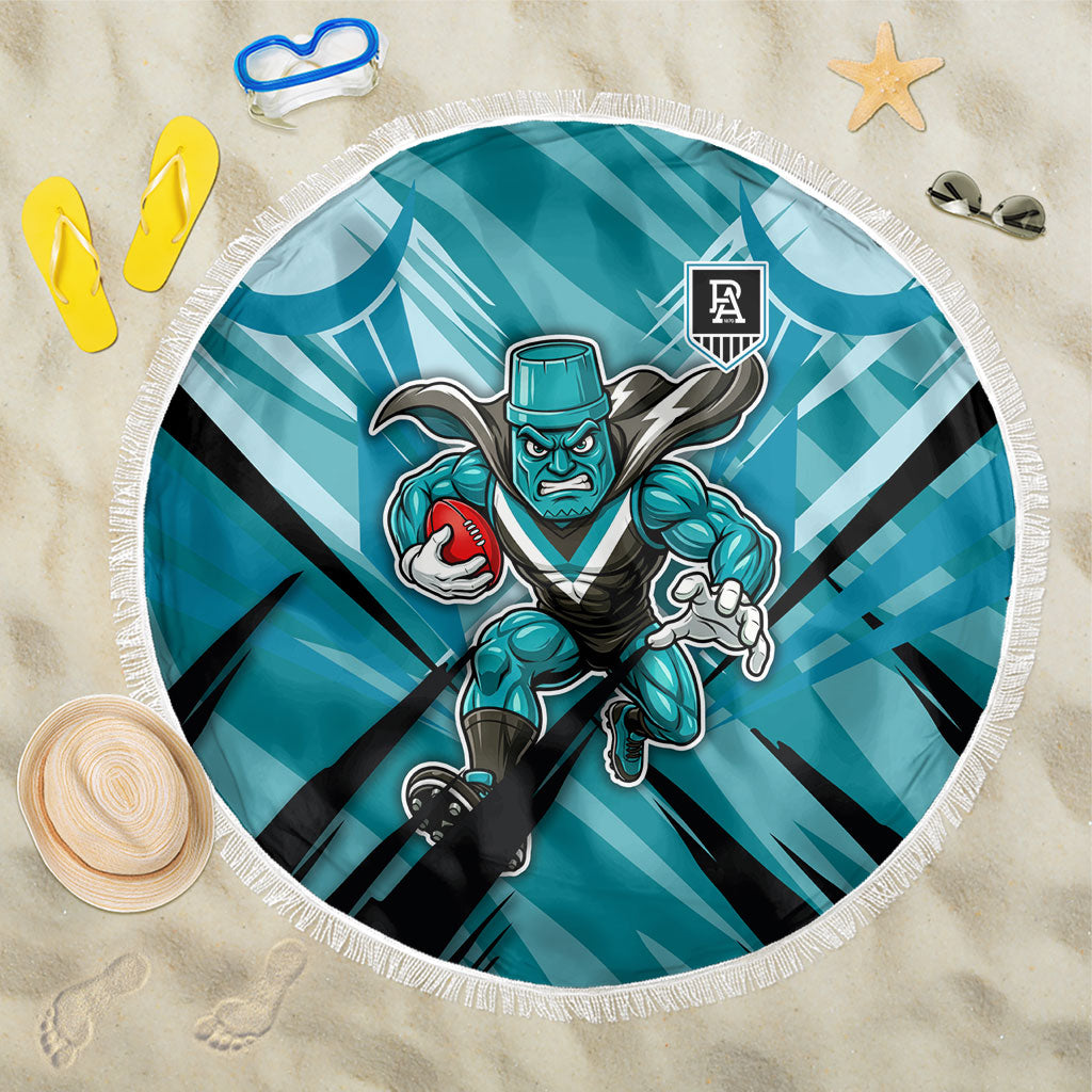 Port Adelaide Power Australian Football Beach Blanket Powerful Superhero Mascot - Bold Team Colors