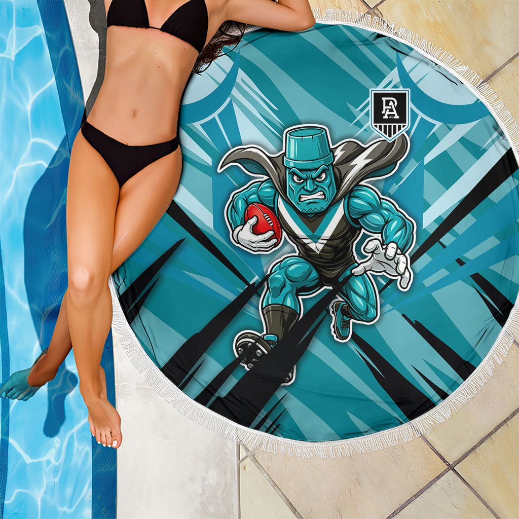 Port Adelaide Power Australian Football Beach Blanket Powerful Superhero Mascot - Bold Team Colors