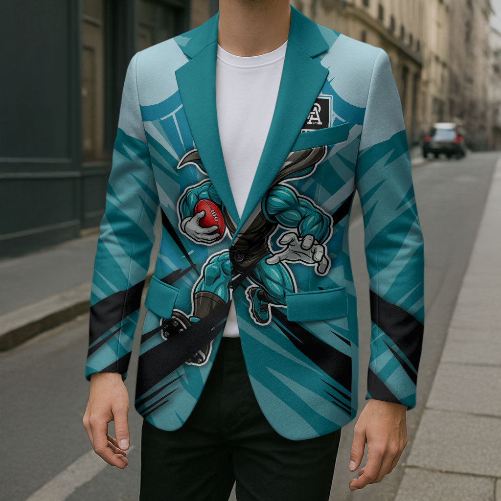 Port Adelaide Power Australian Football Blazer Powerful Superhero Mascot - Bold Team Colors