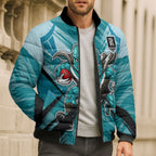 Port Adelaide Power Australian Football Bomber Puffer Jacket Powerful Superhero Mascot - Bold Team Colors