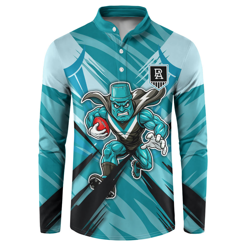 Port Adelaide Power Australian Football Button Sweatshirt Powerful Superhero Mascot - Bold Team Colors