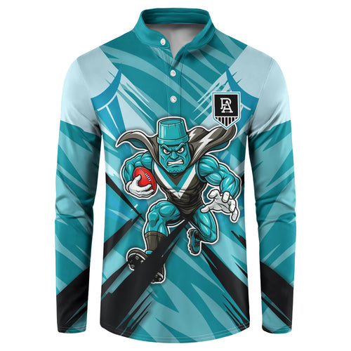 Port Adelaide Power Australian Football Button Sweatshirt Powerful Superhero Mascot - Bold Team Colors