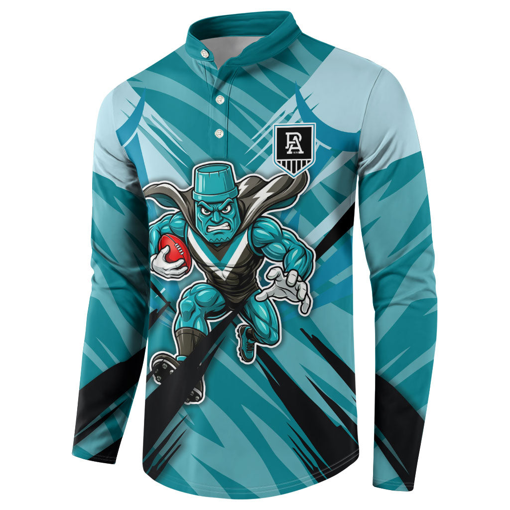 Port Adelaide Power Australian Football Button Sweatshirt Powerful Superhero Mascot - Bold Team Colors
