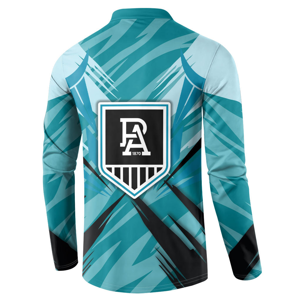 Port Adelaide Power Australian Football Button Sweatshirt Powerful Superhero Mascot - Bold Team Colors