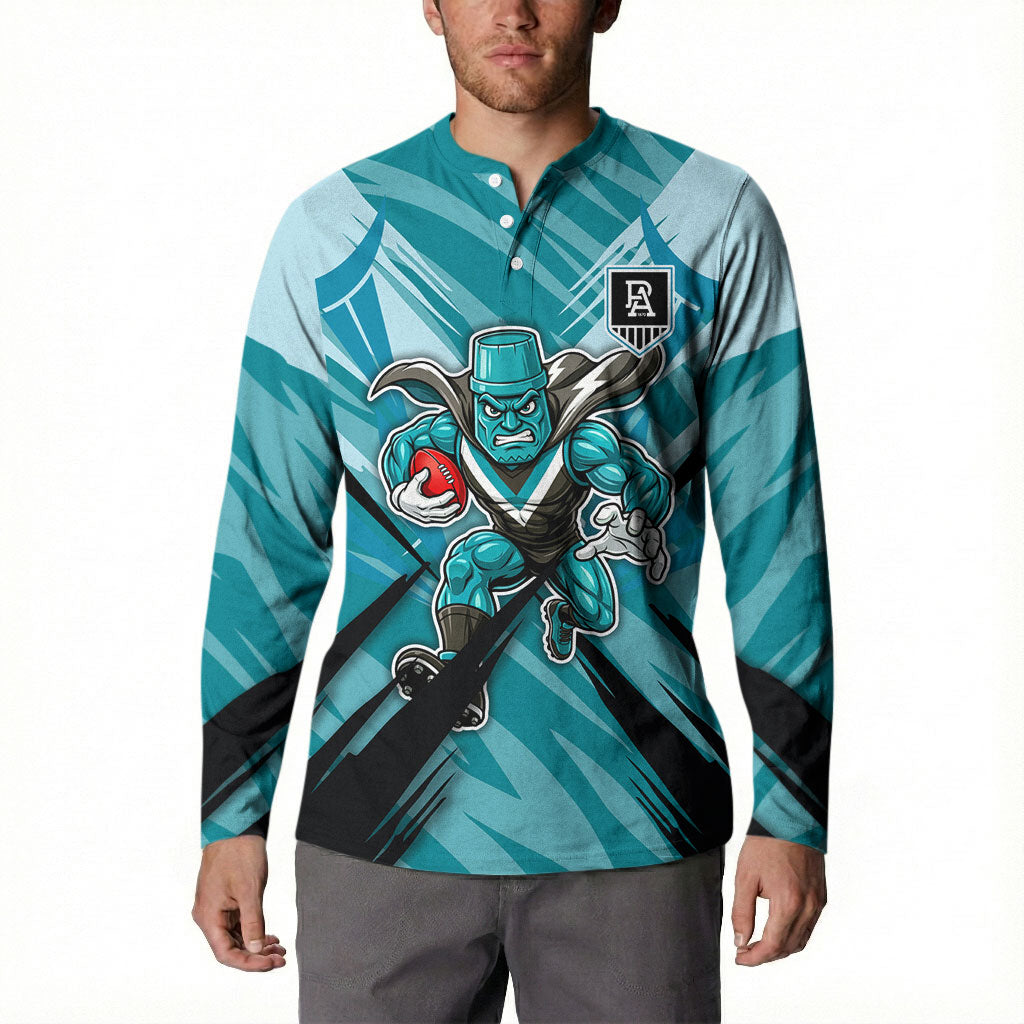 Port Adelaide Power Australian Football Button Sweatshirt Powerful Superhero Mascot - Bold Team Colors