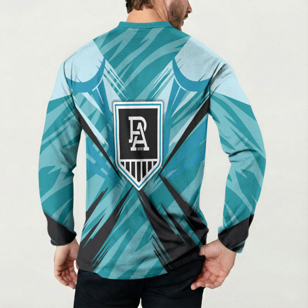 Port Adelaide Power Australian Football Button Sweatshirt Powerful Superhero Mascot - Bold Team Colors