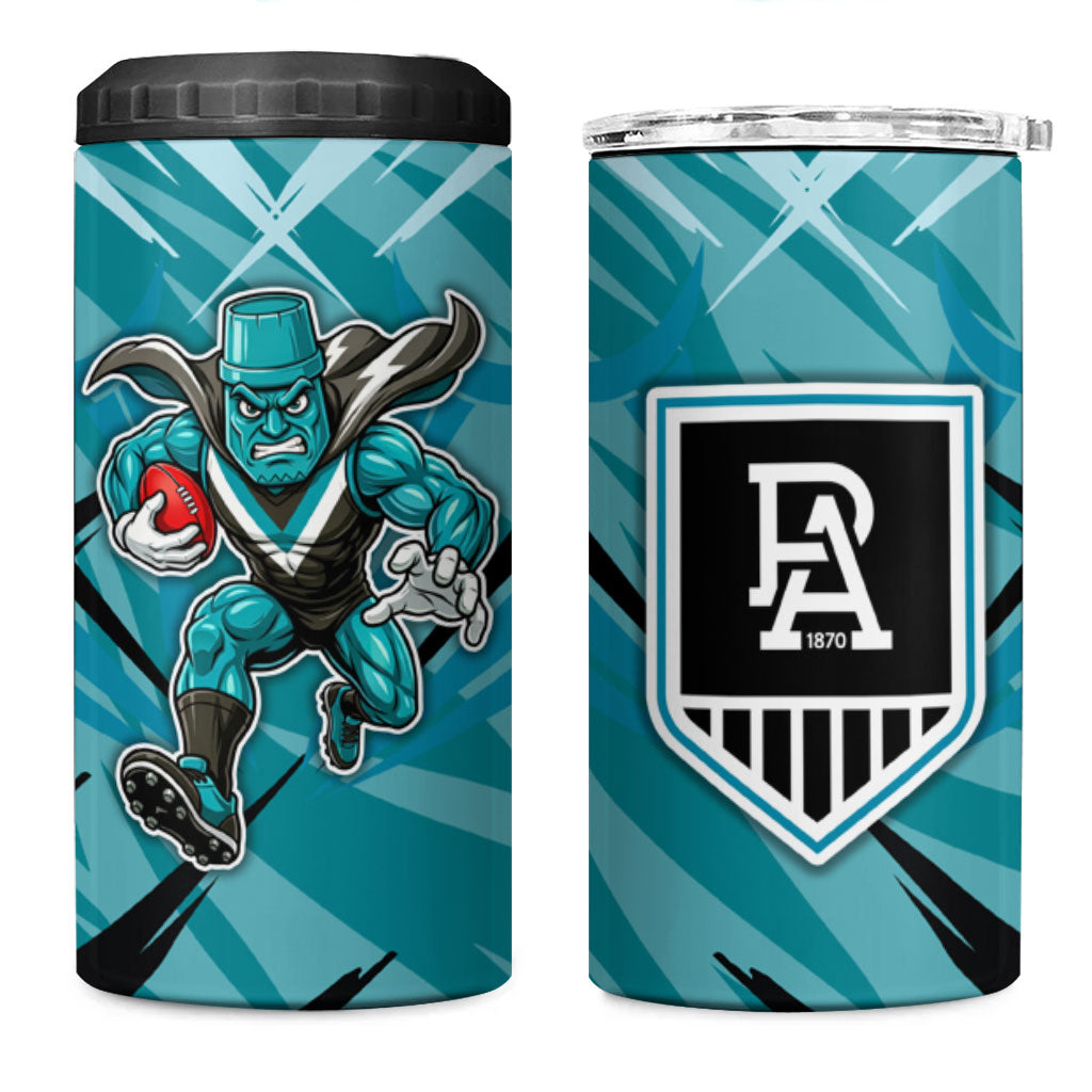 Port Adelaide Power Australian Football 4 in 1 Can Cooler Tumbler Powerful Superhero Mascot - Bold Team Colors