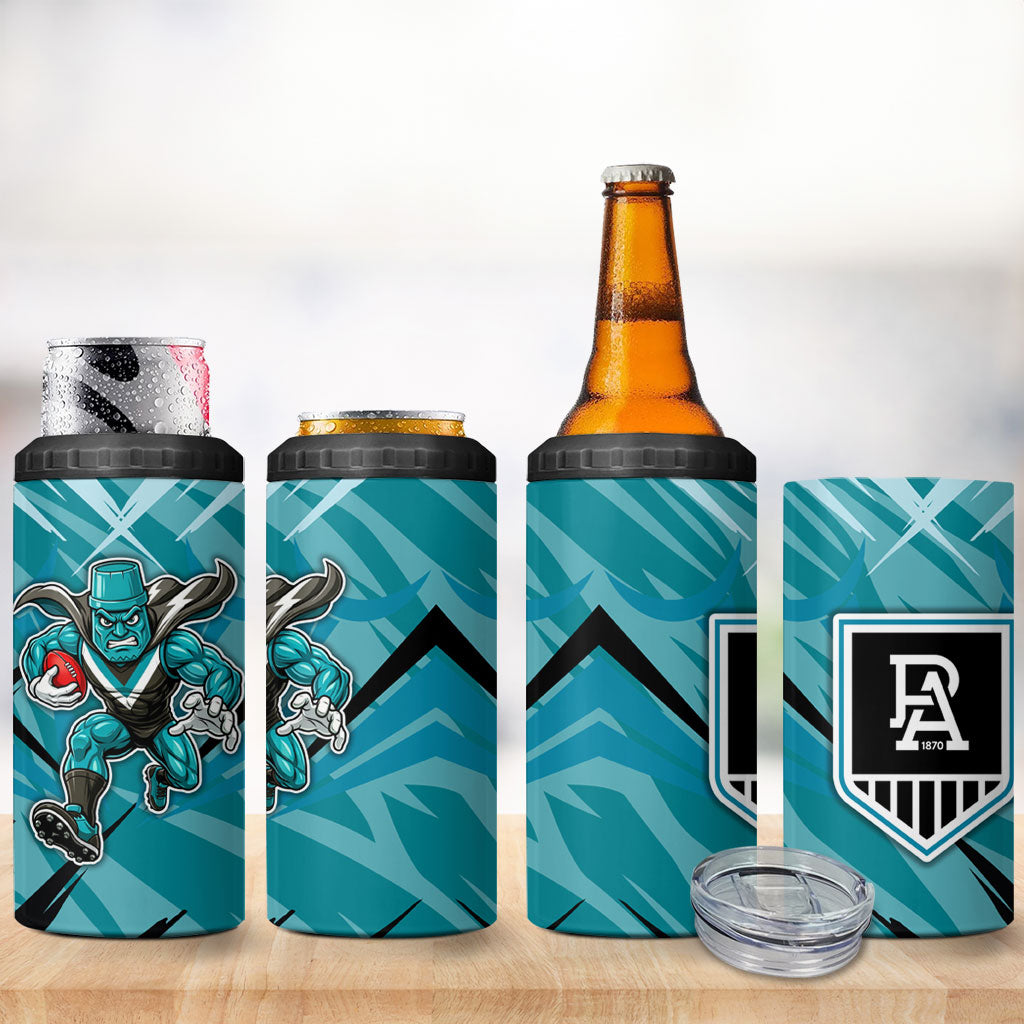 Port Adelaide Power Australian Football 4 in 1 Can Cooler Tumbler Powerful Superhero Mascot - Bold Team Colors