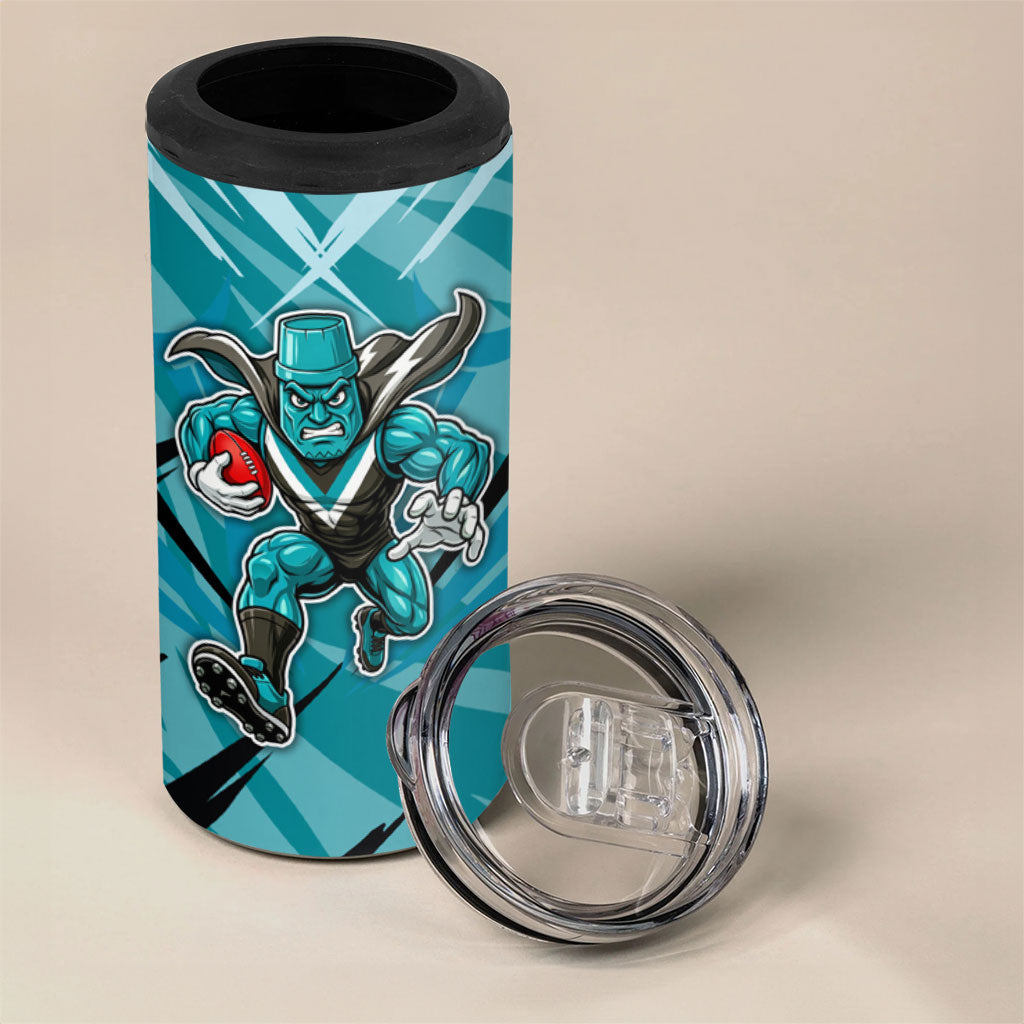 Port Adelaide Power Australian Football 4 in 1 Can Cooler Tumbler Powerful Superhero Mascot - Bold Team Colors
