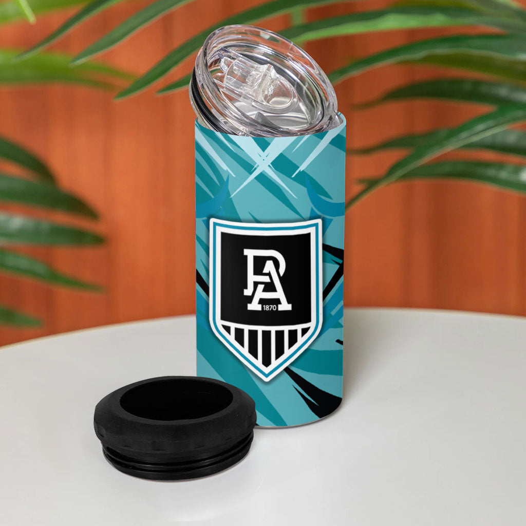 Port Adelaide Power Australian Football 4 in 1 Can Cooler Tumbler Powerful Superhero Mascot - Bold Team Colors