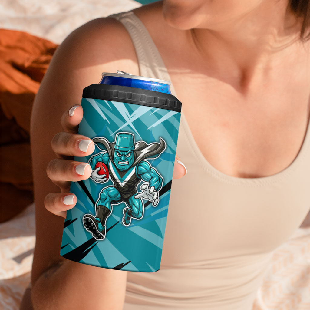 Port Adelaide Power Australian Football 4 in 1 Can Cooler Tumbler Powerful Superhero Mascot - Bold Team Colors