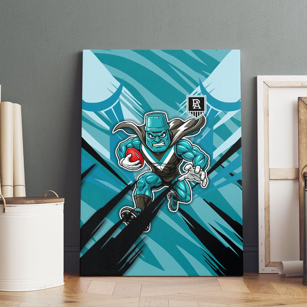 Port Adelaide Power Australian Football Canvas Wall Art Powerful Superhero Mascot - Bold Team Colors