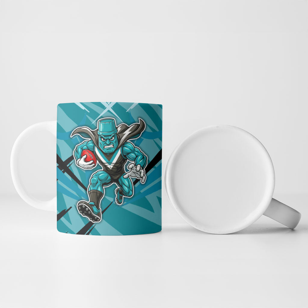 Port Adelaide Power Australian Football Ceramic Mug Powerful Superhero Mascot - Bold Team Colors