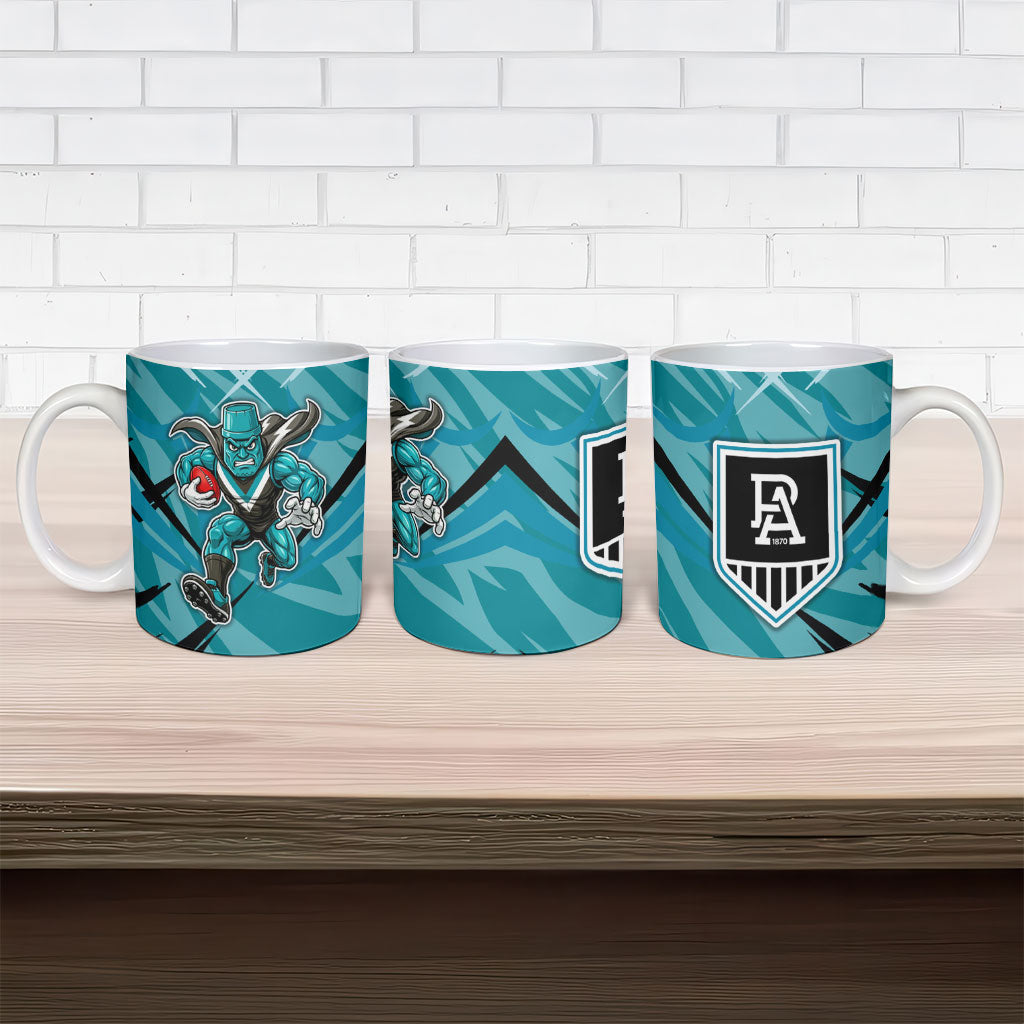 Port Adelaide Power Australian Football Ceramic Mug Powerful Superhero Mascot - Bold Team Colors