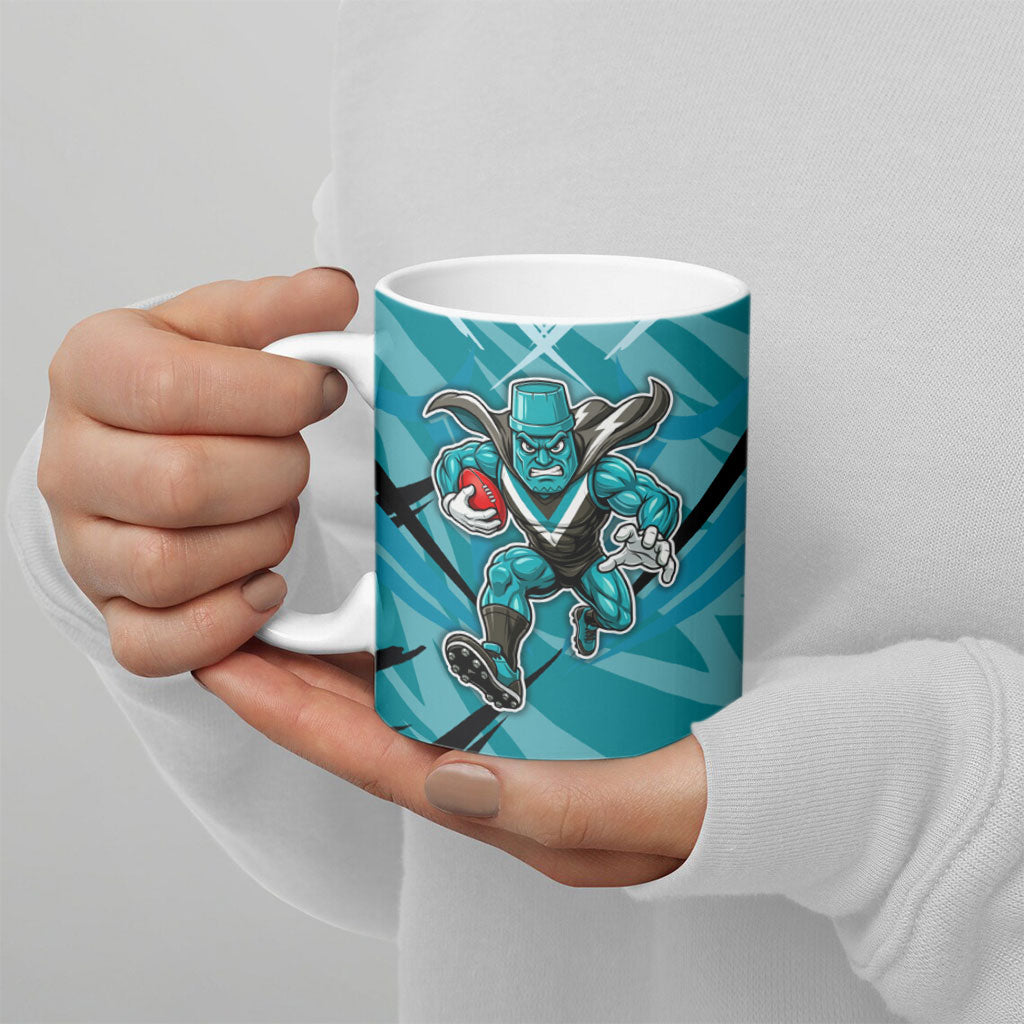 Port Adelaide Power Australian Football Ceramic Mug Powerful Superhero Mascot - Bold Team Colors