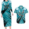 Port Adelaide Power Australian Football Couples Matching Long Sleeve Bodycon Dress and Hawaiian Shirt Powerful Superhero Mascot - Bold Team Colors