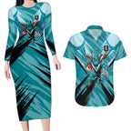 Port Adelaide Power Australian Football Couples Matching Long Sleeve Bodycon Dress and Hawaiian Shirt Powerful Superhero Mascot - Bold Team Colors