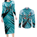 Port Adelaide Power Australian Football Couples Matching Long Sleeve Bodycon Dress and Long Sleeve Button Shirt Powerful Superhero Mascot - Bold Team Colors