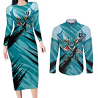 Port Adelaide Power Australian Football Couples Matching Long Sleeve Bodycon Dress and Long Sleeve Button Shirt Powerful Superhero Mascot - Bold Team Colors
