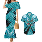 Port Adelaide Power Australian Football Couples Matching Mermaid Dress and Hawaiian Shirt Powerful Superhero Mascot - Bold Team Colors