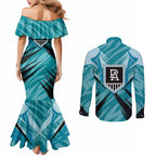 Port Adelaide Power Australian Football Couples Matching Mermaid Dress and Long Sleeve Button Shirt Powerful Superhero Mascot - Bold Team Colors