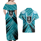 Port Adelaide Power Australian Football Couples Matching Off Shoulder Maxi Dress and Hawaiian Shirt Powerful Superhero Mascot - Bold Team Colors
