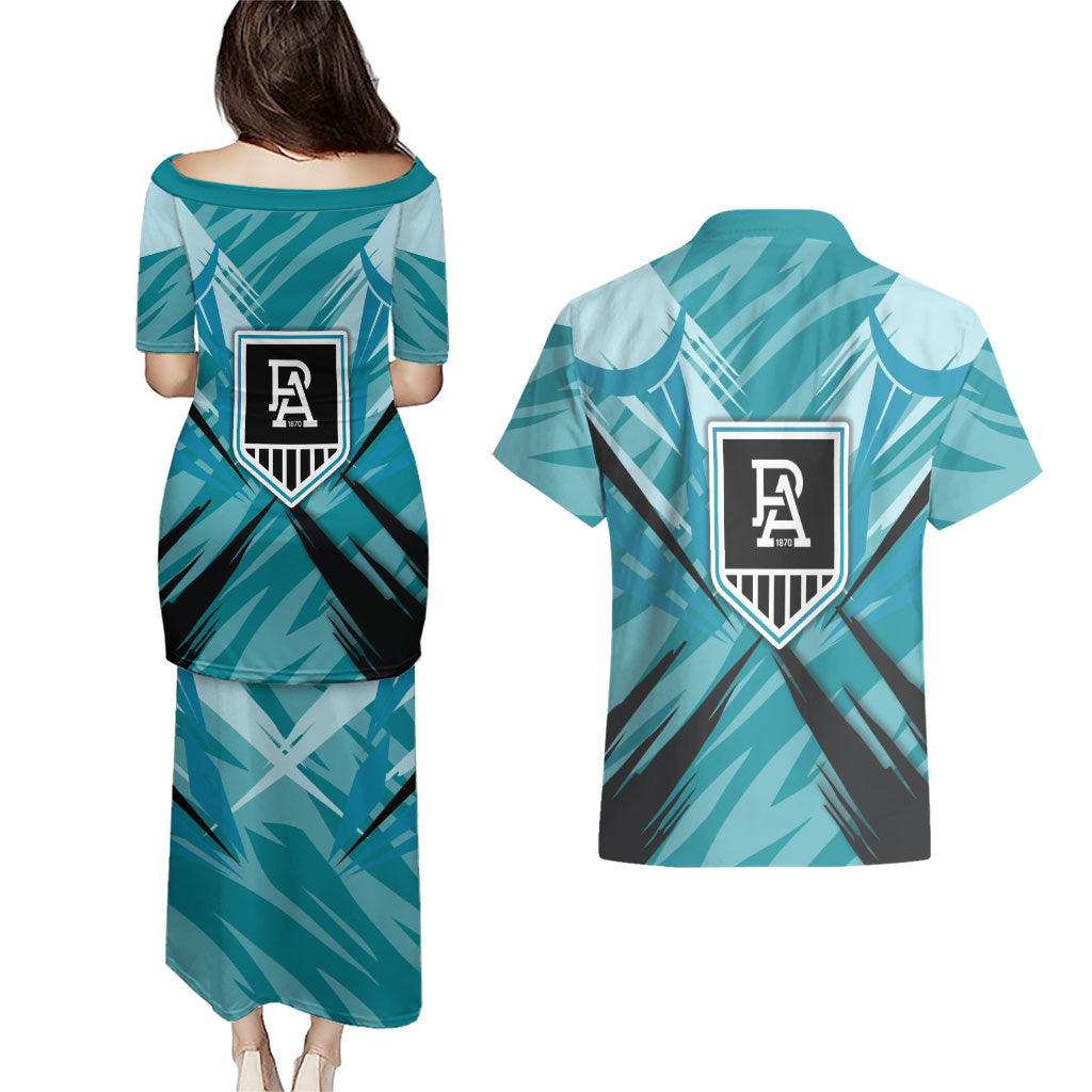 Port Adelaide Power Australian Football Couples Matching Puletasi and Hawaiian Shirt Powerful Superhero Mascot - Bold Team Colors