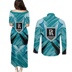 Port Adelaide Power Australian Football Couples Matching Puletasi and Long Sleeve Button Shirt Powerful Superhero Mascot - Bold Team Colors