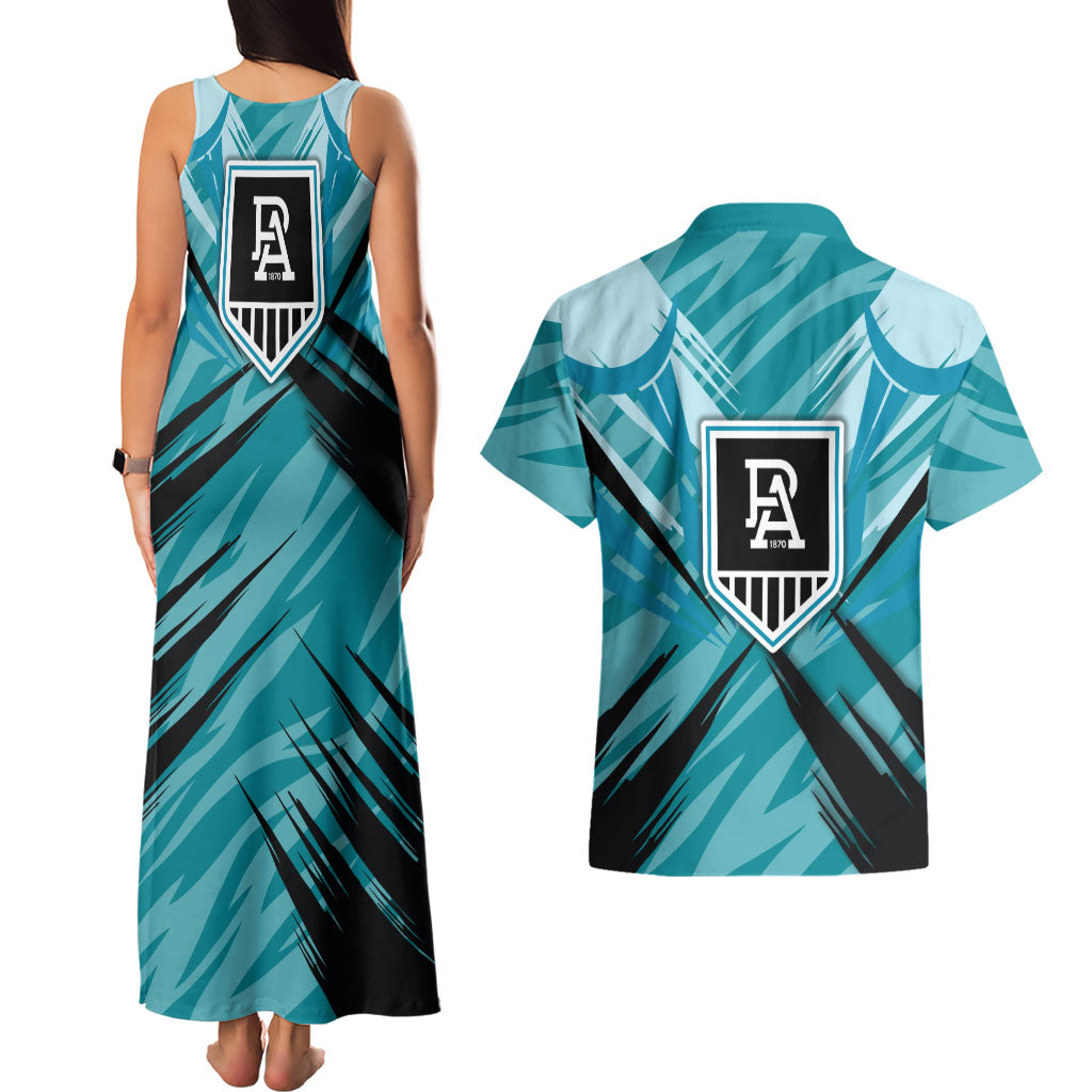 Port Adelaide Power Australian Football Couples Matching Tank Maxi Dress and Hawaiian Shirt Powerful Superhero Mascot - Bold Team Colors