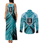 Port Adelaide Power Australian Football Couples Matching Tank Maxi Dress and Long Sleeve Button Shirt Powerful Superhero Mascot - Bold Team Colors