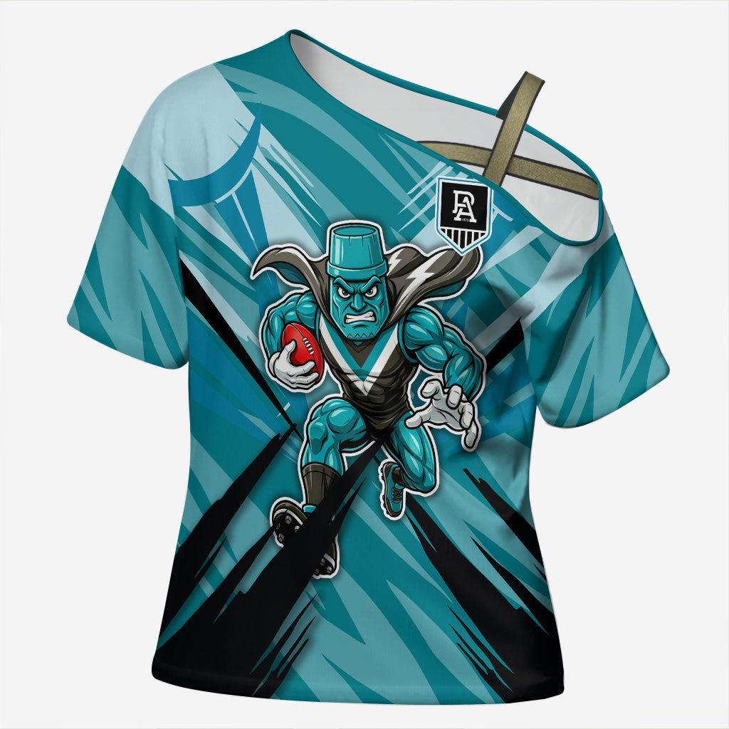 Port Adelaide Power Australian Football Cross Shoulder Shirt Powerful Superhero Mascot - Bold Team Colors