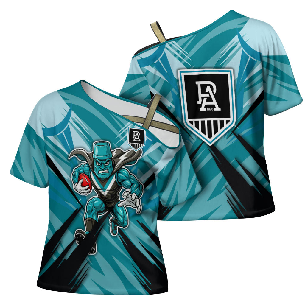 Port Adelaide Power Australian Football Cross Shoulder Shirt Powerful Superhero Mascot - Bold Team Colors