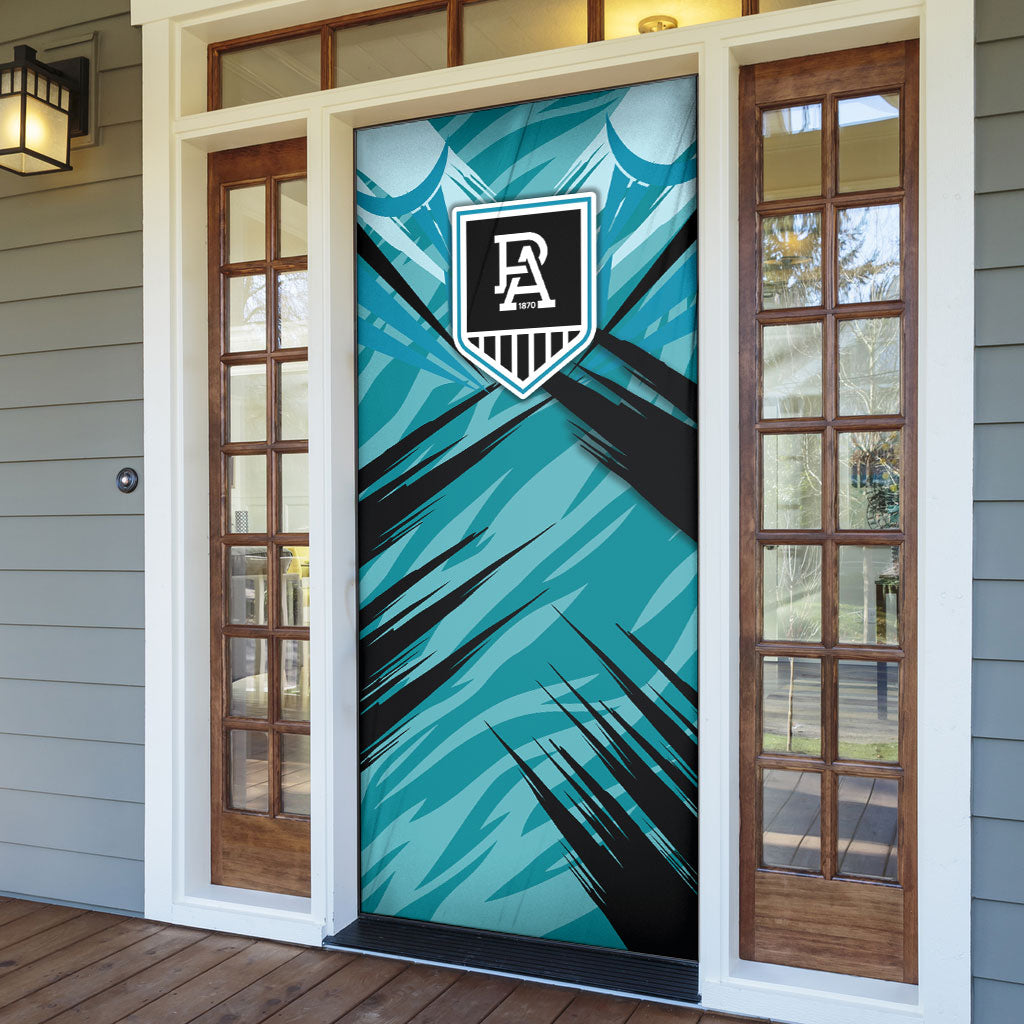 Port Adelaide Power Australian Football Door Cover Powerful Superhero Mascot - Bold Team Colors