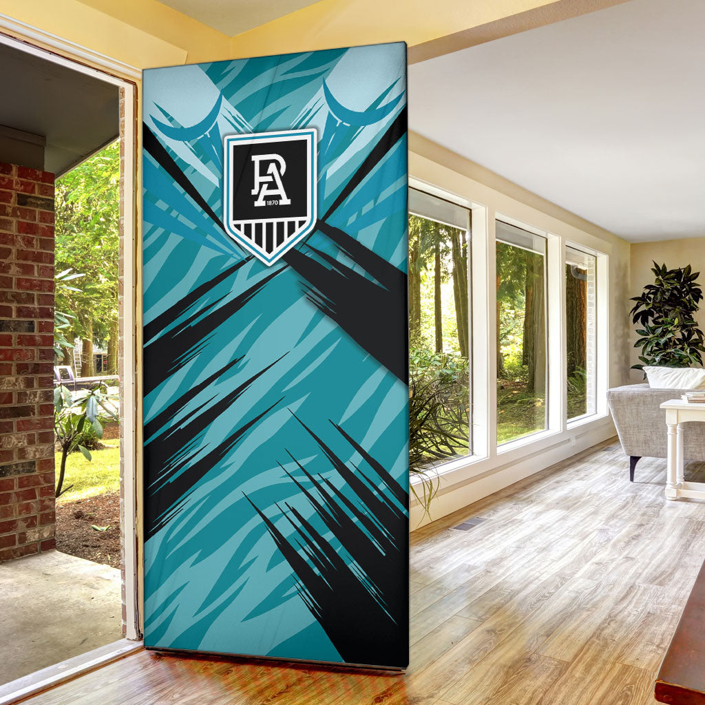 Port Adelaide Power Australian Football Door Cover Powerful Superhero Mascot - Bold Team Colors