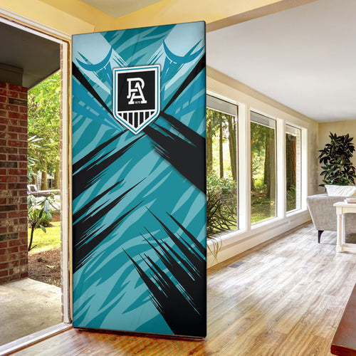 Port Adelaide Power Australian Football Door Cover Powerful Superhero Mascot - Bold Team Colors