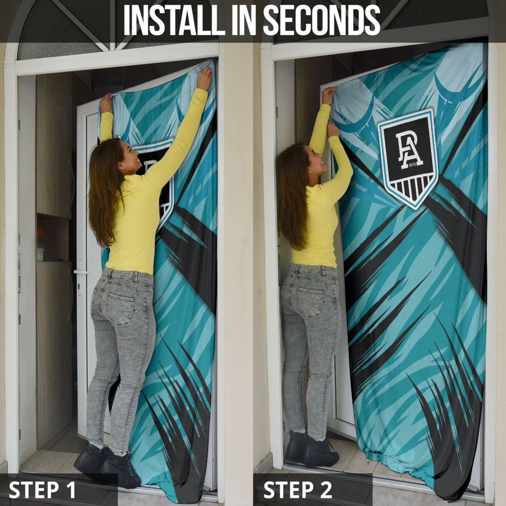 Port Adelaide Power Australian Football Door Cover Powerful Superhero Mascot - Bold Team Colors