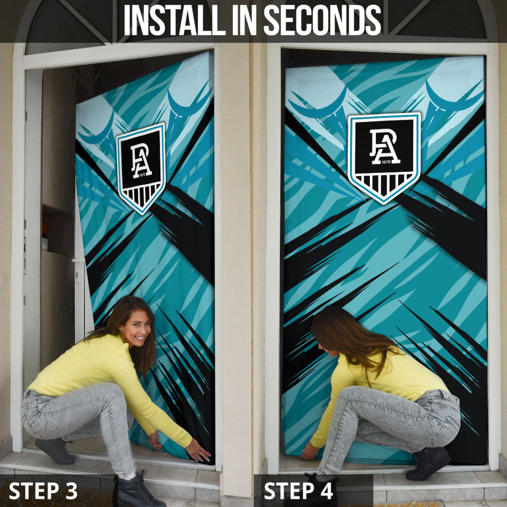 Port Adelaide Power Australian Football Door Cover Powerful Superhero Mascot - Bold Team Colors