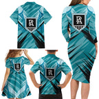 Port Adelaide Power Australian Football Family Matching Long Sleeve Bodycon Dress and Hawaiian Shirt Powerful Superhero Mascot - Bold Team Colors
