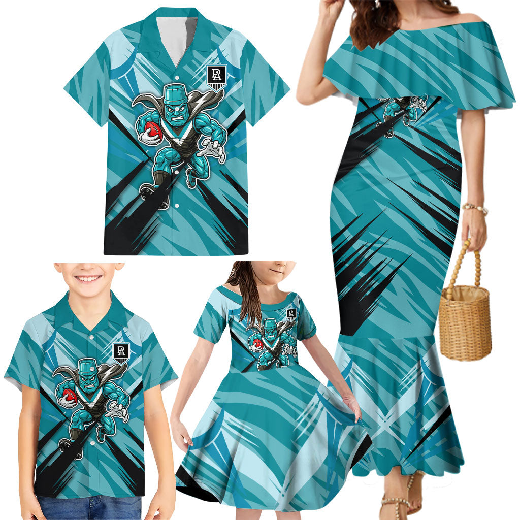 Port Adelaide Power Australian Football Family Matching Mermaid Dress and Hawaiian Shirt Powerful Superhero Mascot - Bold Team Colors