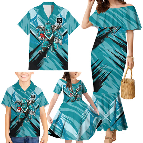 Port Adelaide Power Australian Football Family Matching Mermaid Dress and Hawaiian Shirt Powerful Superhero Mascot - Bold Team Colors
