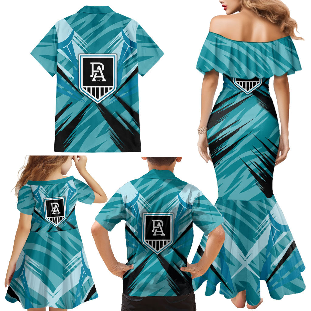 Port Adelaide Power Australian Football Family Matching Mermaid Dress and Hawaiian Shirt Powerful Superhero Mascot - Bold Team Colors