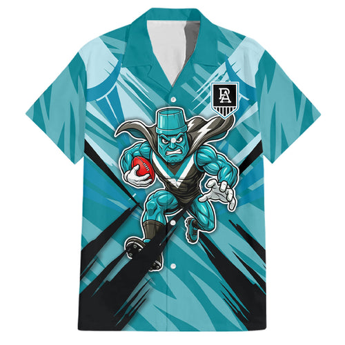 Port Adelaide Power Australian Football Family Matching Off The Shoulder Long Sleeve Dress and Hawaiian Shirt Powerful Superhero Mascot - Bold Team Colors