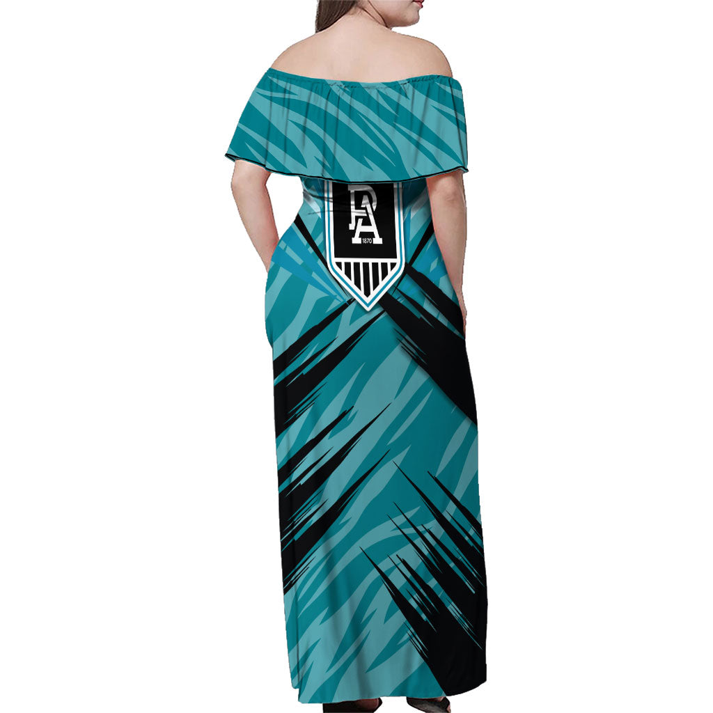 Port Adelaide Power Australian Football Family Matching Off Shoulder Maxi Dress and Hawaiian Shirt Powerful Superhero Mascot - Bold Team Colors