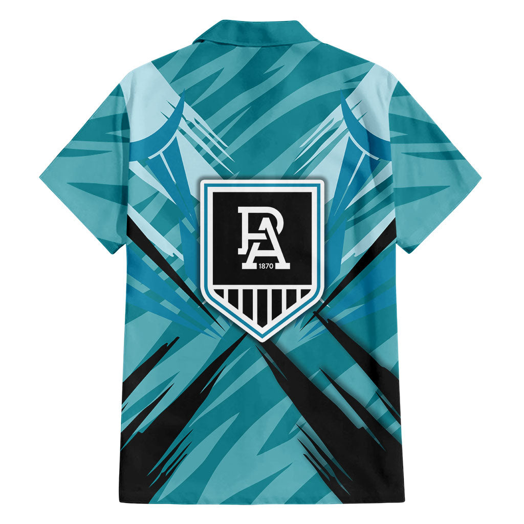 Port Adelaide Power Australian Football Family Matching Off Shoulder Short Dress and Hawaiian Shirt Powerful Superhero Mascot - Bold Team Colors