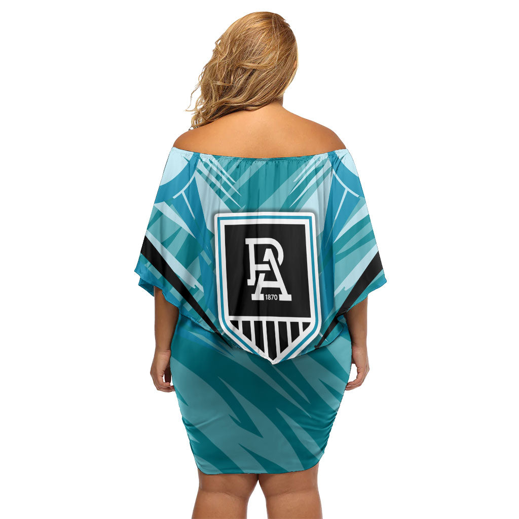 Port Adelaide Power Australian Football Family Matching Off Shoulder Short Dress and Hawaiian Shirt Powerful Superhero Mascot - Bold Team Colors